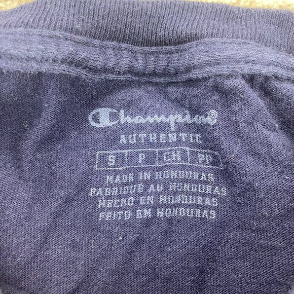 Champion Shirt Women Small S Navy Blue Long Sleeve Spell Out Graphic T-Shirt - Picture 6 of 11